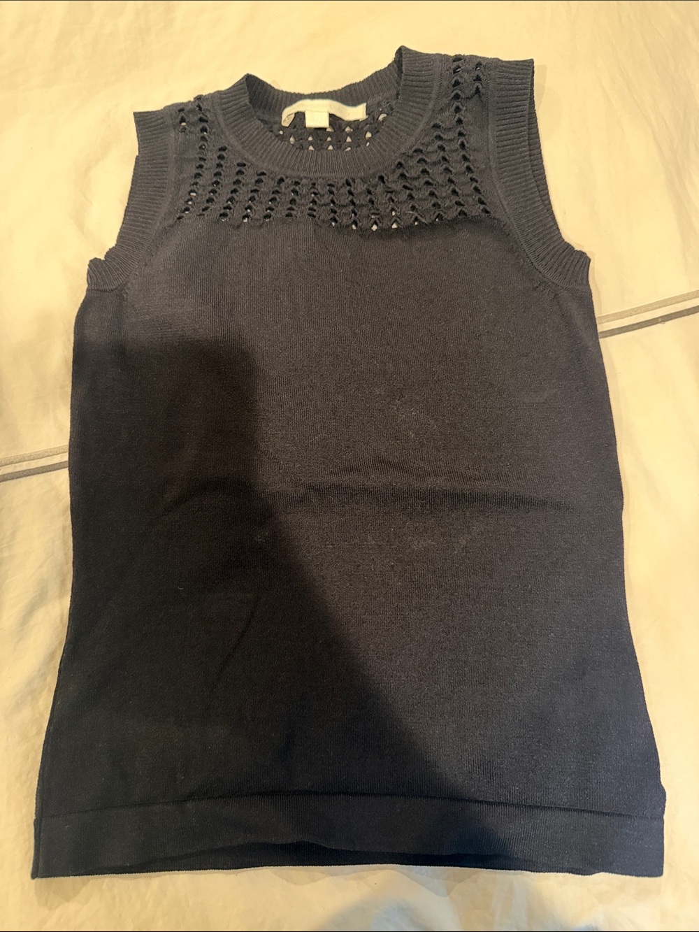 Jonathan Simkai Sleeveless Knit Top with Crochet Yoke - black